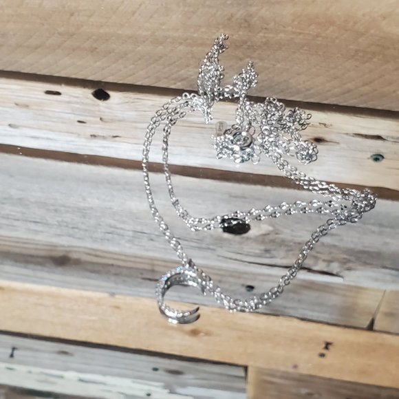 925 Silver Double Necklace Topaz Moon Pendant - Very Dainty - Picture 7 of 9